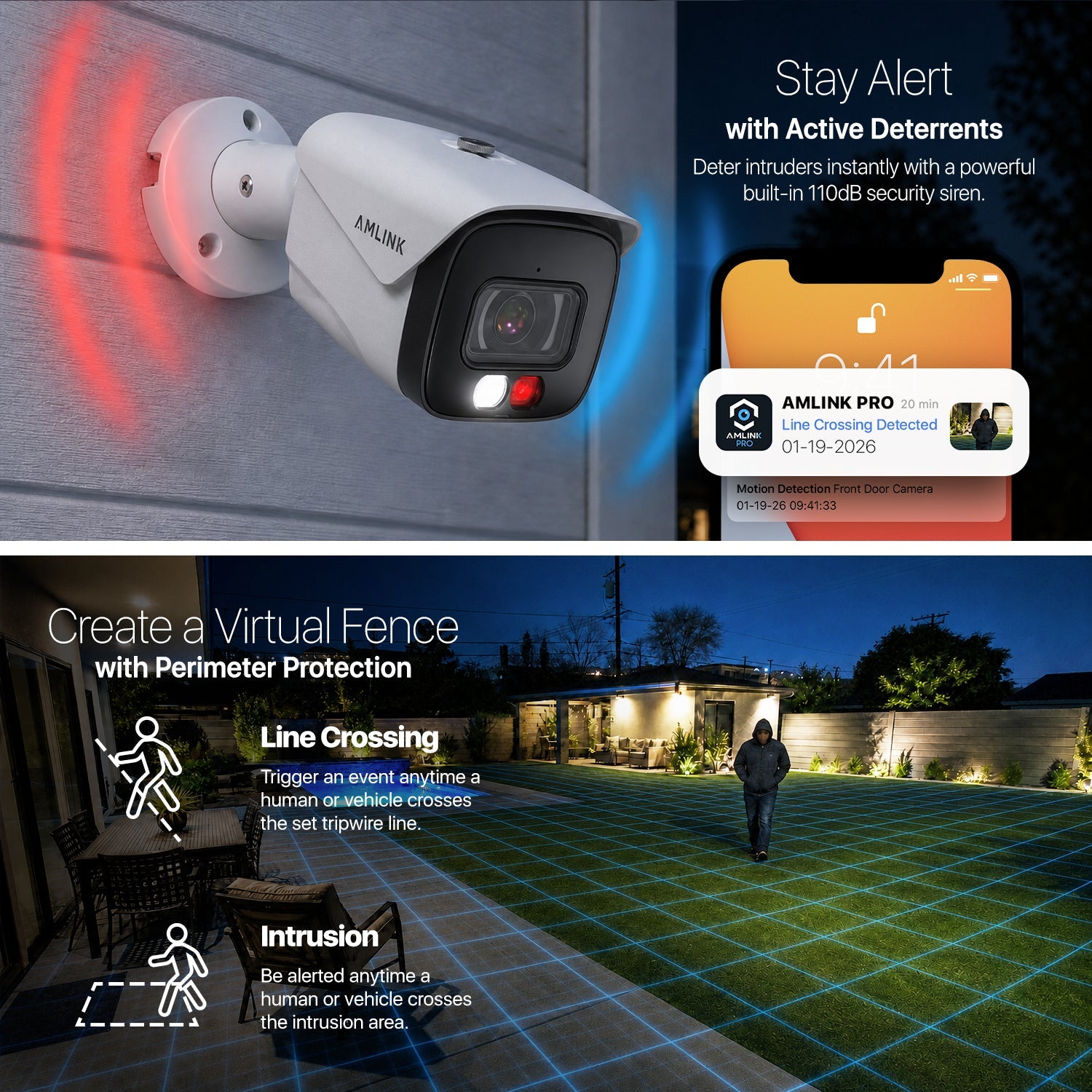 AMLINK 5MP Security AI IP PoE Camera, Night Color 100ft, Human/Vehicle Detection, NDAA Compliant, Indoor Outdoor Surveillance Bullet, 2-Way Audio, Support 256GB MicroSD, Deterrent, 20fps AL5M-B5172EW