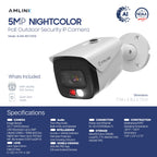 AMLINK 5MP Security AI IP PoE Camera, Night Color 100ft, Human/Vehicle Detection, NDAA Compliant, Indoor Outdoor Surveillance Bullet, 2-Way Audio, Support 256GB MicroSD, Deterrent, 20fps AL5M-B5172EW