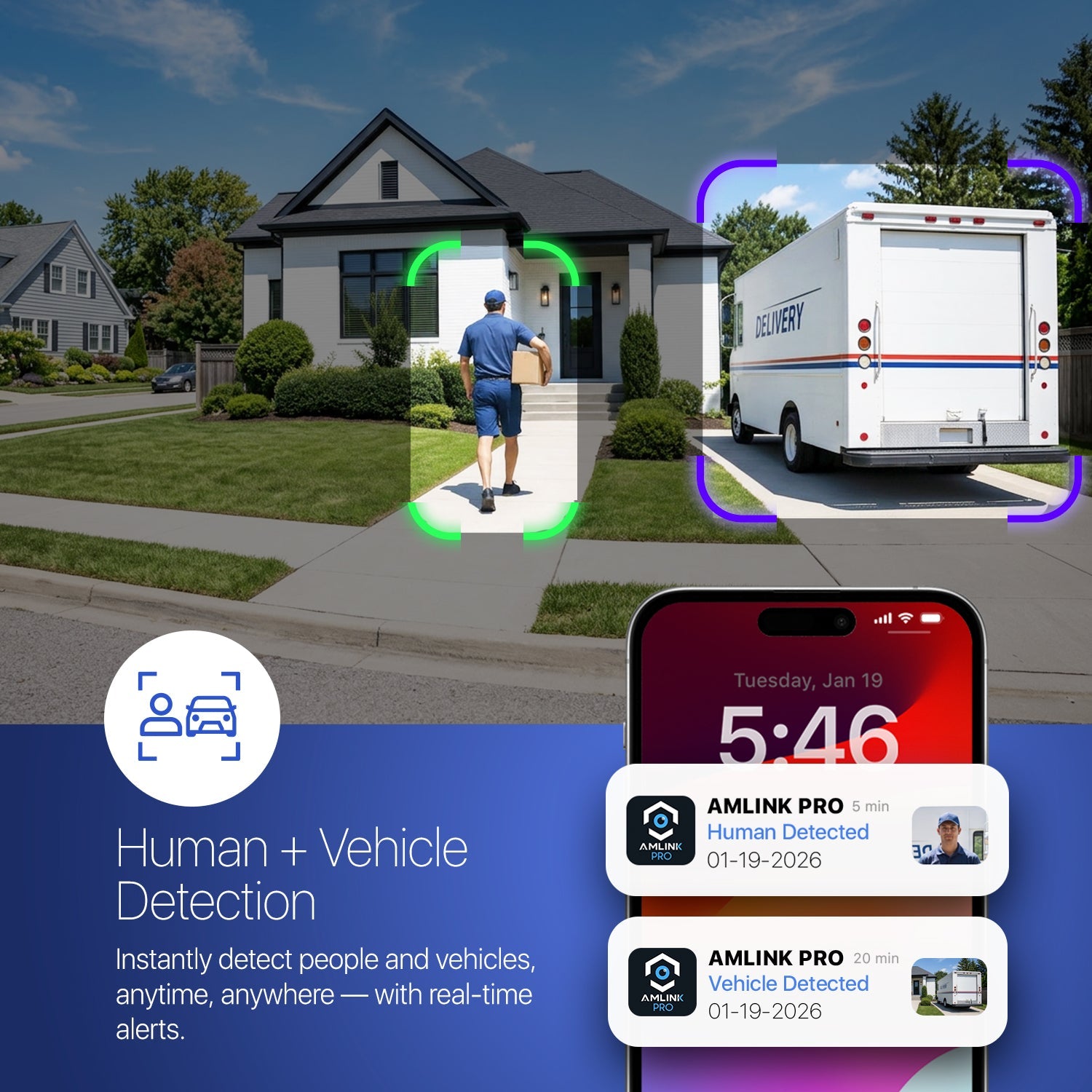 AMLINK 5MP Security AI IP PoE Camera, Night Color 100ft, Human/Vehicle Detection, NDAA Compliant, Indoor Outdoor Surveillance Turret, 2-Way Audio, Support 256GB MicroSD, Deterrent, 20fps AL5M-T5171EW