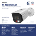 AMLINK 4K/8MP Security AI IP PoE Camera, Night Color 100ft, Human/Vehicle Detection, NDAA Compliant, Indoor Outdoor Surveillance Bullet, 2-Way Audio, Support 256GB MicroSD, Deterrent, AL8M-B8199EW