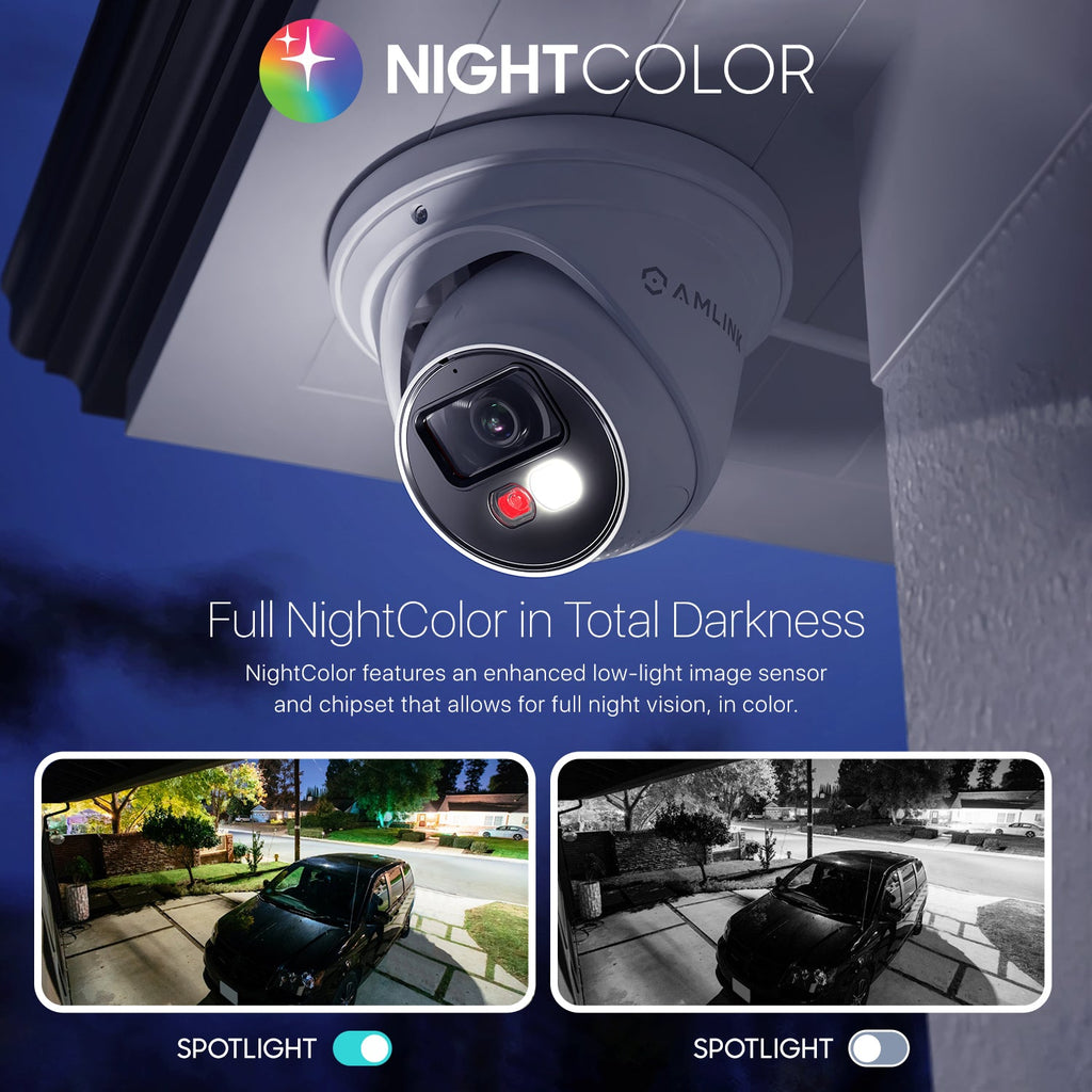 AMLINK 4K/8MP Security AI IP PoE Camera, Night Color 100ft, Human/Vehicle Detection, NDAA Compliant, Indoor Outdoor Surveillance Turret, 2-Way Audio, Support 256GB MicroSD, Deterrent, AL8M-T8198EW