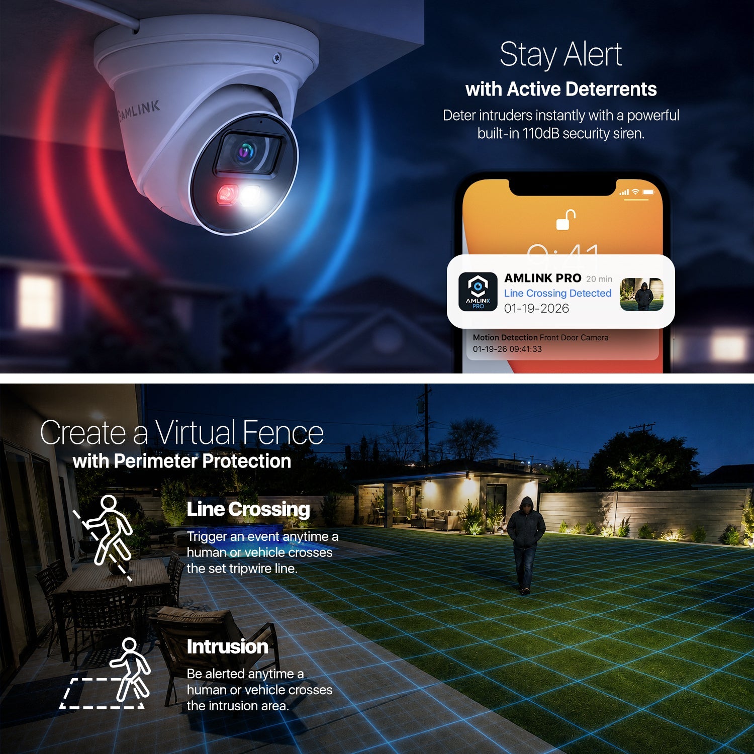 AMLINK 4K/8MP Security AI IP PoE Camera, Night Color 100ft, Human/Vehicle Detection, NDAA Compliant, Indoor Outdoor Surveillance Turret, 2-Way Audio, Support 256GB MicroSD, Deterrent, AL8M-T8198EW