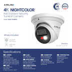 AMLINK 4K/8MP Security AI IP PoE Camera, Night Color 100ft, Human/Vehicle Detection, NDAA Compliant, Indoor Outdoor Surveillance Turret, 2-Way Audio, Support 256GB MicroSD, Deterrent, AL8M-T8198EW