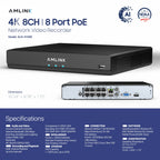 AMLINK 12MP 8CH AI NVR (8-Port PoE), Smart NVR, Human Detection & Vehicle Detection - Supports 8 x 12MP IP Cameras, Supports 1 x 20TB HDD (Not Included) ALN-4108E